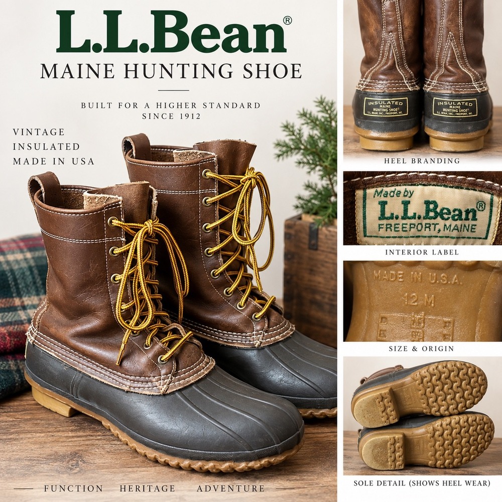 L.L. Bean Maine Hunting Shoe Vintage Insulated Duck Boots Mens 12M Made in USA